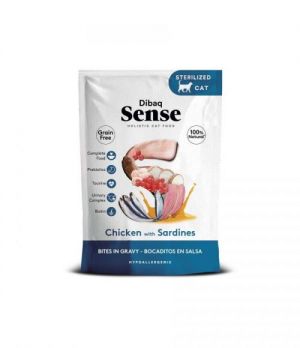 Alimento Húmedo Gato Dibaq Sense Bocaditos en Salsa Pollo con Sardinas 100g